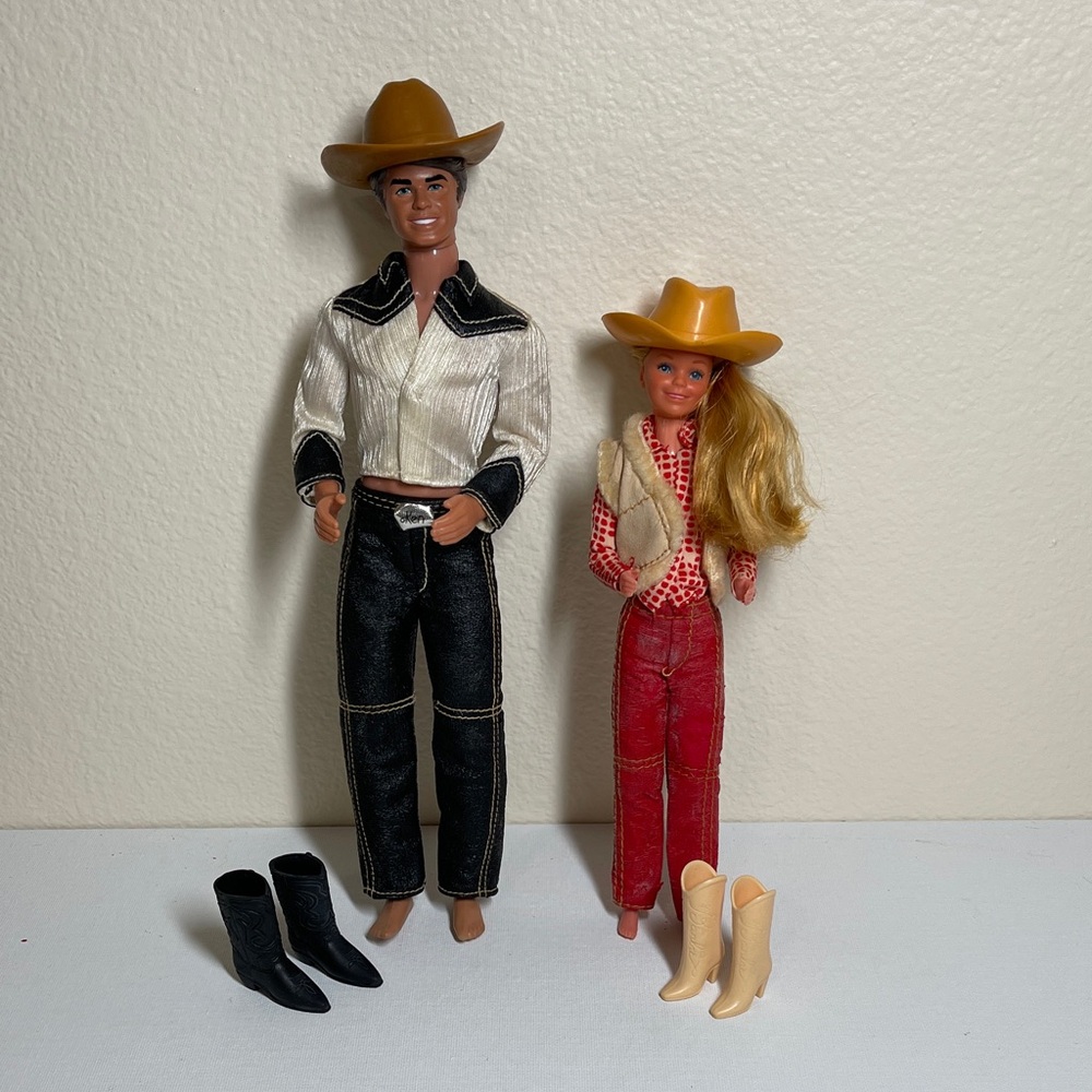 Western Ken and Western Skipper Cowboy and Cowgirl Dolls with Hats and boots